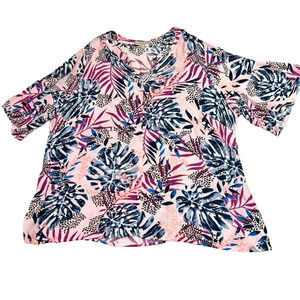 Womens Within Blouse Top 18/20 L Pink Foliage Print Short Sleeve Flutter Sleeve